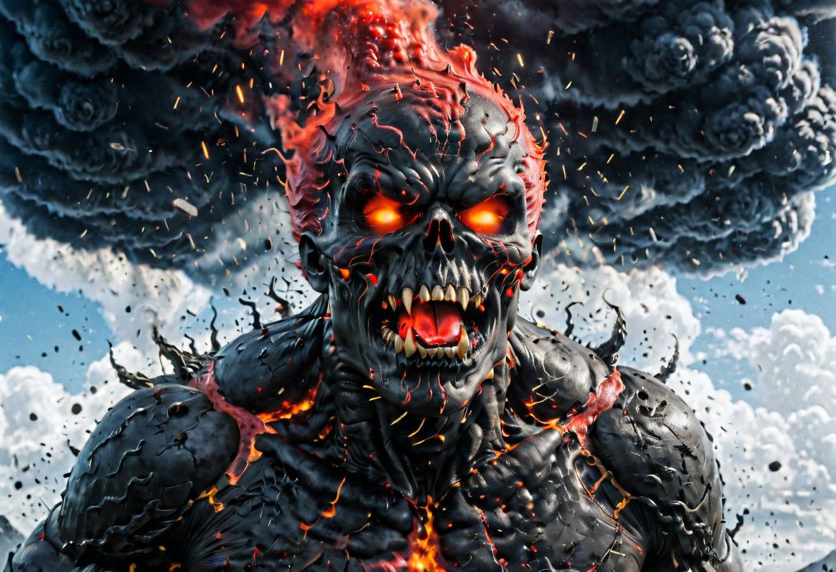 According to the rules, in such cases, it was supposed to become a black impenetrable cloud, fill the entire space with itself, catch up with  red DEVIL SPAWN horror and look at him with an ominous luminous look from nowhere and from everywhere, which Bomchi immediately did.  Feeling of fear, feeling of horror,rich colors, ultra clear image, more realistic, high resolution photos, 8K HD wallpapershigh quality, intricate details,  ultra detailed, ,depth of field, 8k resolution trending on Artstation Unreal Engine 5, Epic,detailed background, <lora:xl_more_art-full_v1:1.2>  <lora:JuggerCineXL2:0.8> , Cinematic,  <lora:EnvyActionShotXL01:0.8> action shot