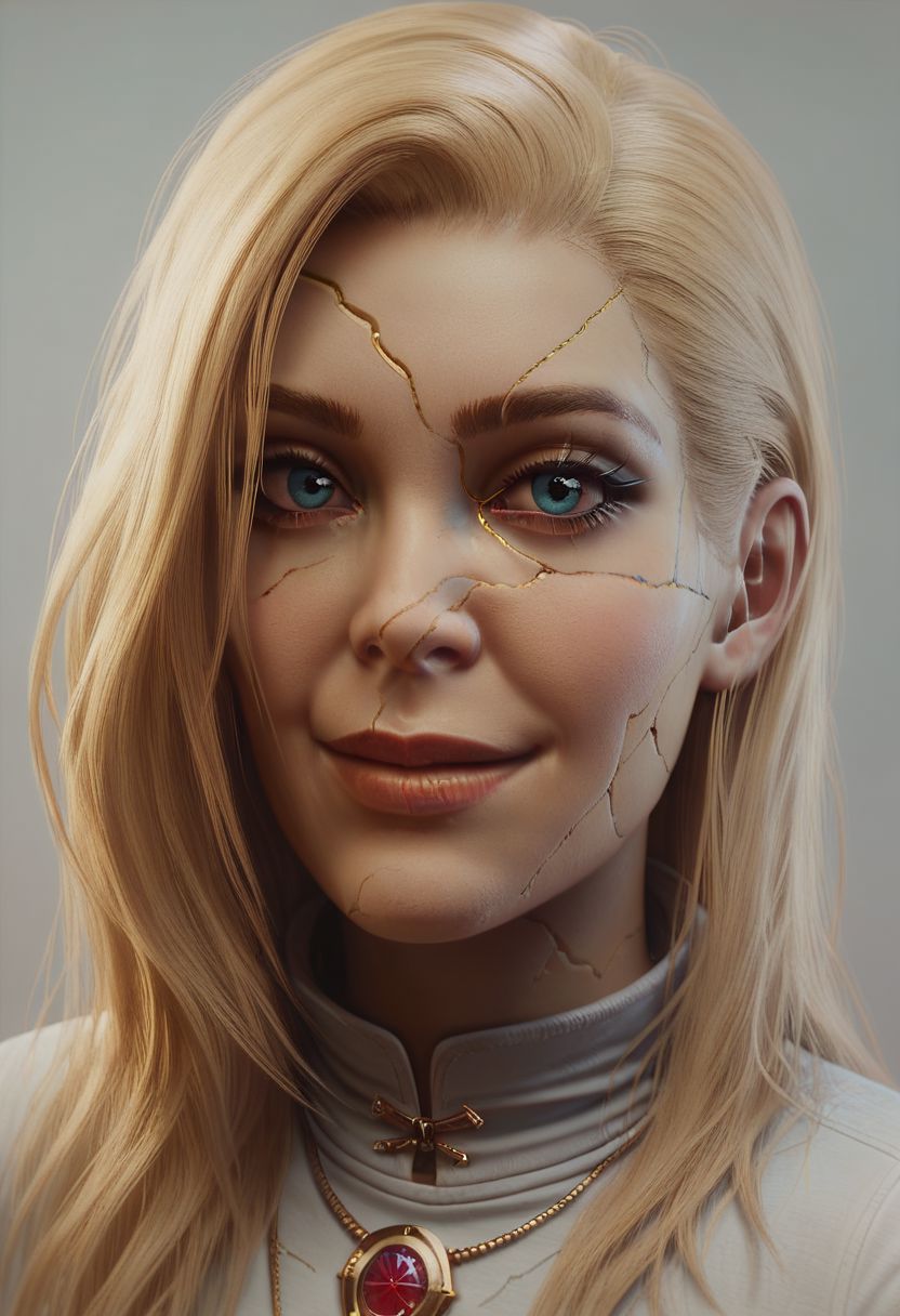 score_9, score_8_up, score_8, 1girl, smooth, dameaylin, cracked gold skin, blonde hair,  highly detailed,  perfect, high quality, high definition, shirt, face, up close face, looking at viewer, smiling, close up, face focus,