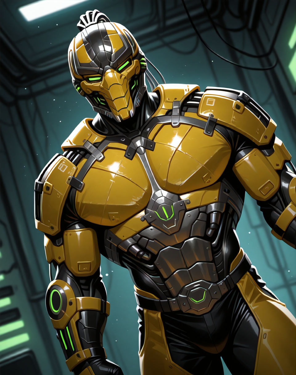 <lora:Cyrax_(Mortal_Kombat)_(Illustrious)_(AD):1.35> Cyrax, robot, Mortal Kombat, 
dutch angle, interior, underground robotic laboratory, 
male chest focus, gradient coloring, villain, end boss, overpowering, hyper muscular,  
BREAK very awe, aesthetically pleasing, masterpiece, best quality, amazing quality, very aesthetic, perfect depth of field shot, in'ei,
Smooth Quality, lazympos, IllustQualXL_Pos,