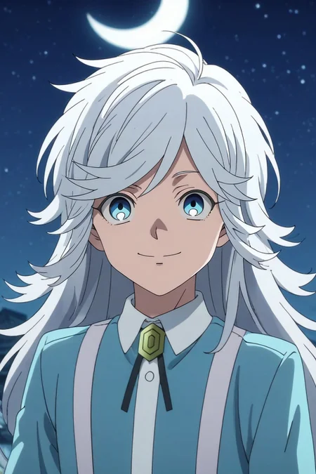 score_9, score_8_up, score_7_up, , rating_safe, intricate details, anime screencap, anime coloring, official style, looking at viewer, depth of field, 1boy, solo, male focus, <lora:akira_kemono_jihen_pony:0.98>, akira_kemono_jihen, white hair, blue eyes, long hair, bangs, panorama, plaza, night, crescent moon, hand on hip, smile, , <lora:sdxl_lightning_8step_lora:1>