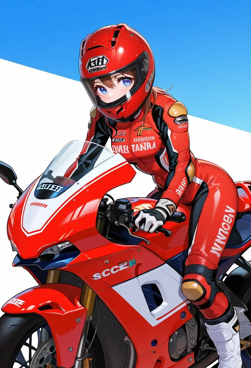masterpiece, score_9, score_8_up, score_7_up, EasyNegative_v2, (best quality:1.1), ultra-detailed, high resolution, super detailed skin, beautiful detailed eyes, nsfw, Brightly Lit, Highly Visible, 8k, sharp focus, beautiful, perfect lighting, beautiful eyes, anatomically correct, anatomically correct face, extremely detailed eyes, smooth edges, beautiful face, source_anime, helmet, biker clothes, boots, red bikesuit, knee pads, motorcycle helmet, 1girl, upper body, view from the side, elbow pads, gloves, riding, ground vehicle, leaning forward, red motorcycle, biker clothes, bikesuit, motorcycle helmet, gloves, boots, bodysuit, helmet, knee pads, elbow pads,