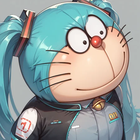 score_9_up, score_8_up, score_7_up, score_6_up, (DoraemonStare:1.1), (daraemon:1.1), alternate costume,
hatsune miku, twintails,
looking at viewer, upper body, smile, <lora:DoraemonStareXL_Pony:1.1>, masterpiece, newest, absurdres