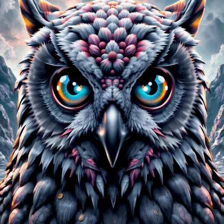 babel-pencil, digital art by Adam Martinakis, Goro Fujita and Filip Hodas, Illustration, a close up image of the face of an owl, the reflection on the eyes shows a netherworld, Surrealism, digital manipulation, ethereal landscapes, Concept art, VR painting, imaginative worlds, whimsical characters, digital illustration, Sci-fi digital art, dystopian landscapes, surreal compositions, vibrant colors, dynamic dramatic atmosphere, dynamic cinematic color, flowing, best, unique