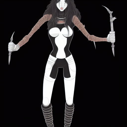 black background, no nipples, midriff, 1girl, cowboy shot, cable, holding sword, white background, thigh gap, bodysuit, black skin