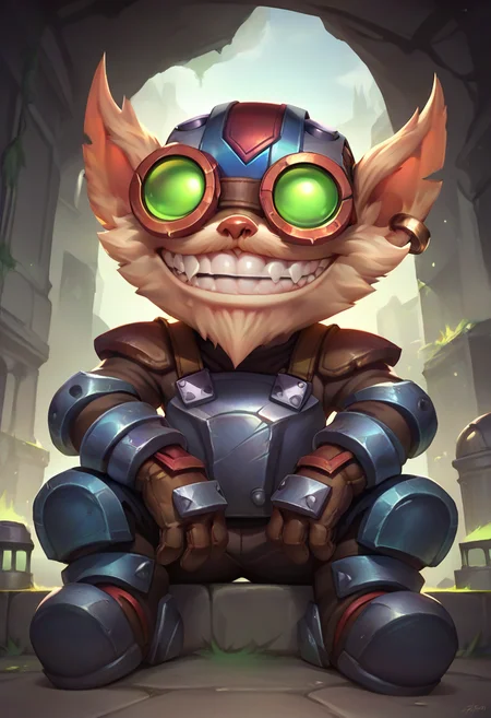 ,score_9, score_8_up, score_7_up, score_6_up,z1ggs, 1boy, male focus, yordle, teeth, grin,armor, goggles, helmet, gloves, brown gloves, <lora:Ziggs_Default_v1:0.9>, sitting