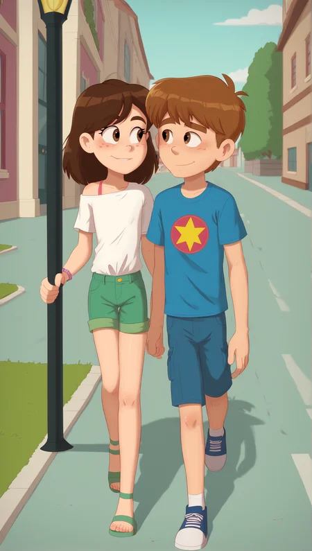 ((score_9)), score_8_up, score_7_up, ((masterpiece)), ((high quality)), zPDXL3, BREAK
 Padoga style, 1boy, shirt, shorts, walking, sidewalk, cute,<lora:Padoga_style:1>