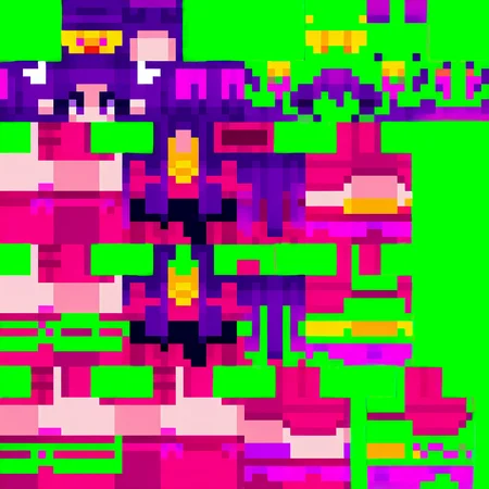 (minecraftskin, 1girl, solo, simple background, green background, full body:1.4), no mouth, no lineart, standing, oshi no ko, hoshino ai, black sash, bow, bright pupils, brooch, dress, eyelashes, frilled dress, frills, gloves, hair bow, hair ornament, idol, jewelry, long hair, looking at viewer, one side up, pink bow, pink dress, pink gloves, pleated dress, purple bow, purple eyes, purple hair, rabbit hair ornament, sash, scarf, short dress, sidelocks, star-shaped pupils, star \(symbol\), star hair ornament, symbol-shaped pupils, waist sash, white pupils, wrist bow, yellow scarf,
masterpiece, best quality, absurdres