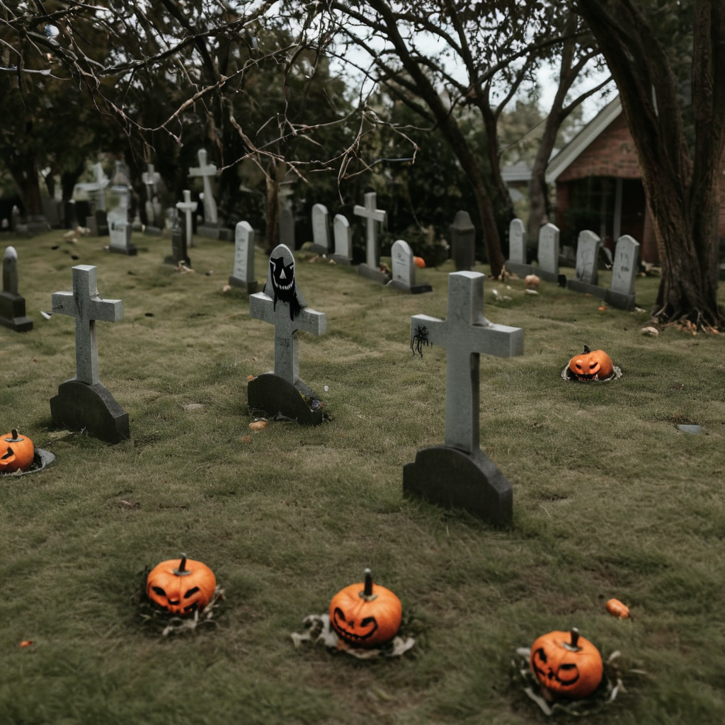 grave yard decorated for halloween <lora:Halloween_XL:1>