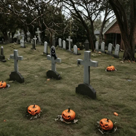 grave yard decorated for halloween <lora:Halloween_XL:1>