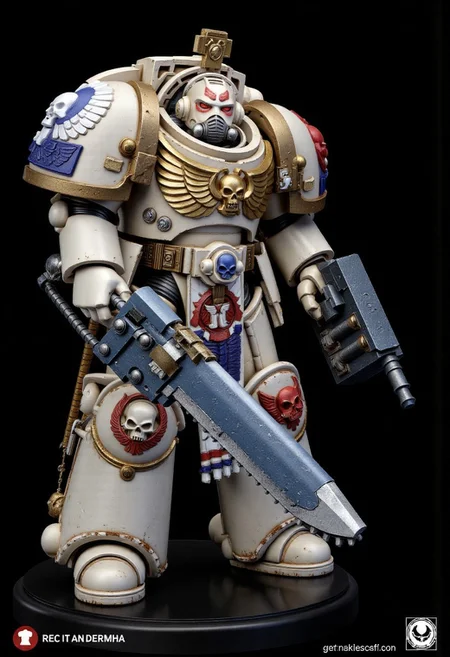 Score_9_up, absurdres, Source: GamesWorkshop, best quality, expressive eyes, perfect face, space marine, Ultramarines Astartes Chapter space marine in terminator armor holding a chainsword, terminator helmet, full body, volumetric lighting project unreal engine, mantisdetailerse, adddetails, <lora:PeopleCountSliderLoRAv1:2.0>, <lora:warhammerAdeptus_v1:0.7>,