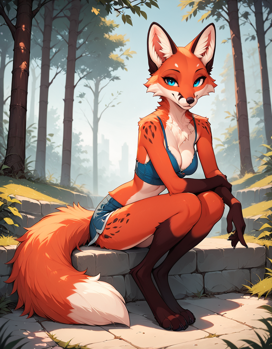 score_9,score_8_up,score_7_up,score_6_up,
outdoors
full body,seductive smile,parted lips,long eyelashes,
 <lora:Foxy_v02_PDXL:1>,Foxy,1girl,solo,furry female,fox girl,fox tail,body fur,two-tone fur,orange fur,white fur,fox ears,animal ear fluff,blue eyes,snout,animal nose,fangs
<lora:add-detail-xl:1>,