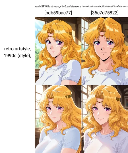masterpiece, best quality, amazing quality, absurdres, 1girl, solo, (portrait:1.2), retro artstyle, 1990s (style), melissaww, mature female, purple eyes, blonde hair, long hair, wavy hair, parted bangs, circlet, medium breasts, 
t-shirt, looking at viewer, smile, indoors, day, skindentation, detailed clothing folds, depth of field, sharp, high contrast, dynamic light <lora:Melissa_Mahou_Senshi_Louie_ill_v12:0.9>