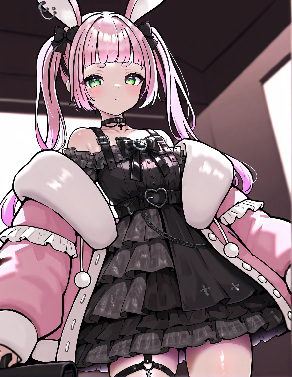 masterpiece, perfect quality, best quality, absolutely eye-catching, absurdres, highres, newest, <lora:unosakuraillustriousXL:1>, 1girl, unosakuragothic, jacket,