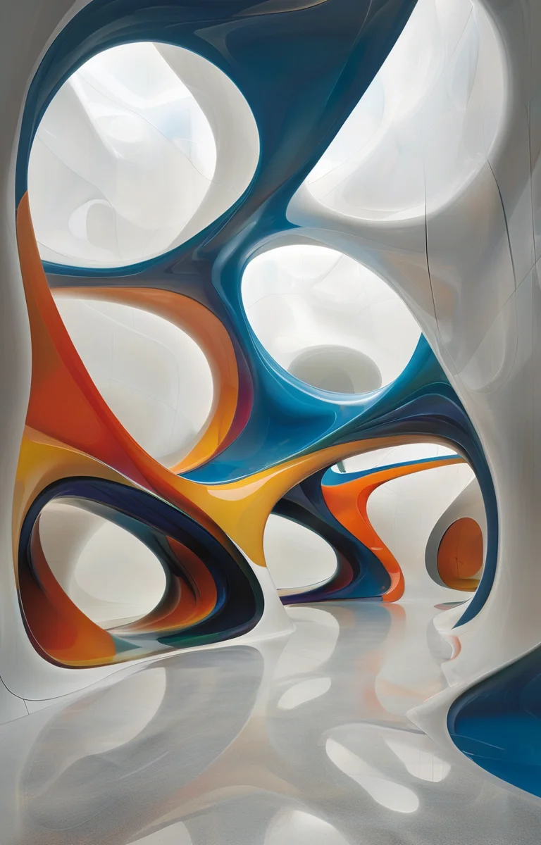 masterpiece,best quality,<lora:tbh307-sdxl:0.9>,illustration,design by Zaha Hadid Postmodern corporate headquarters with playful, colorful elements reminiscent of Michael Graves