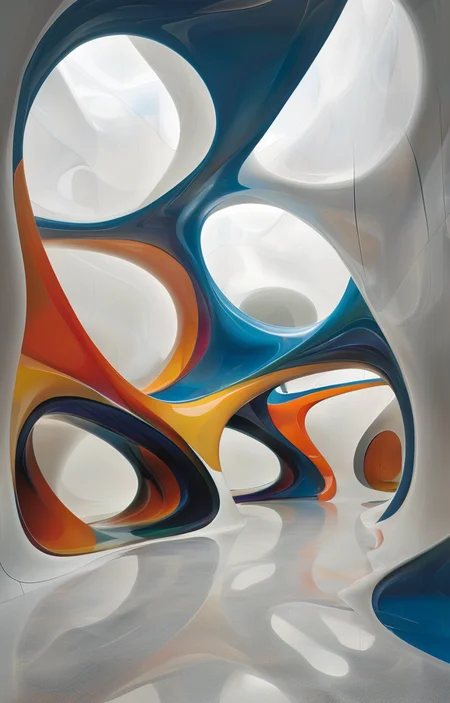 masterpiece,best quality,<lora:tbh307-sdxl:0.9>,illustration,design by Zaha Hadid Postmodern corporate headquarters with playful, colorful elements reminiscent of Michael Graves
