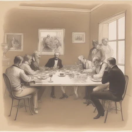 photogenic drawings, inside a room with people sitting at a table