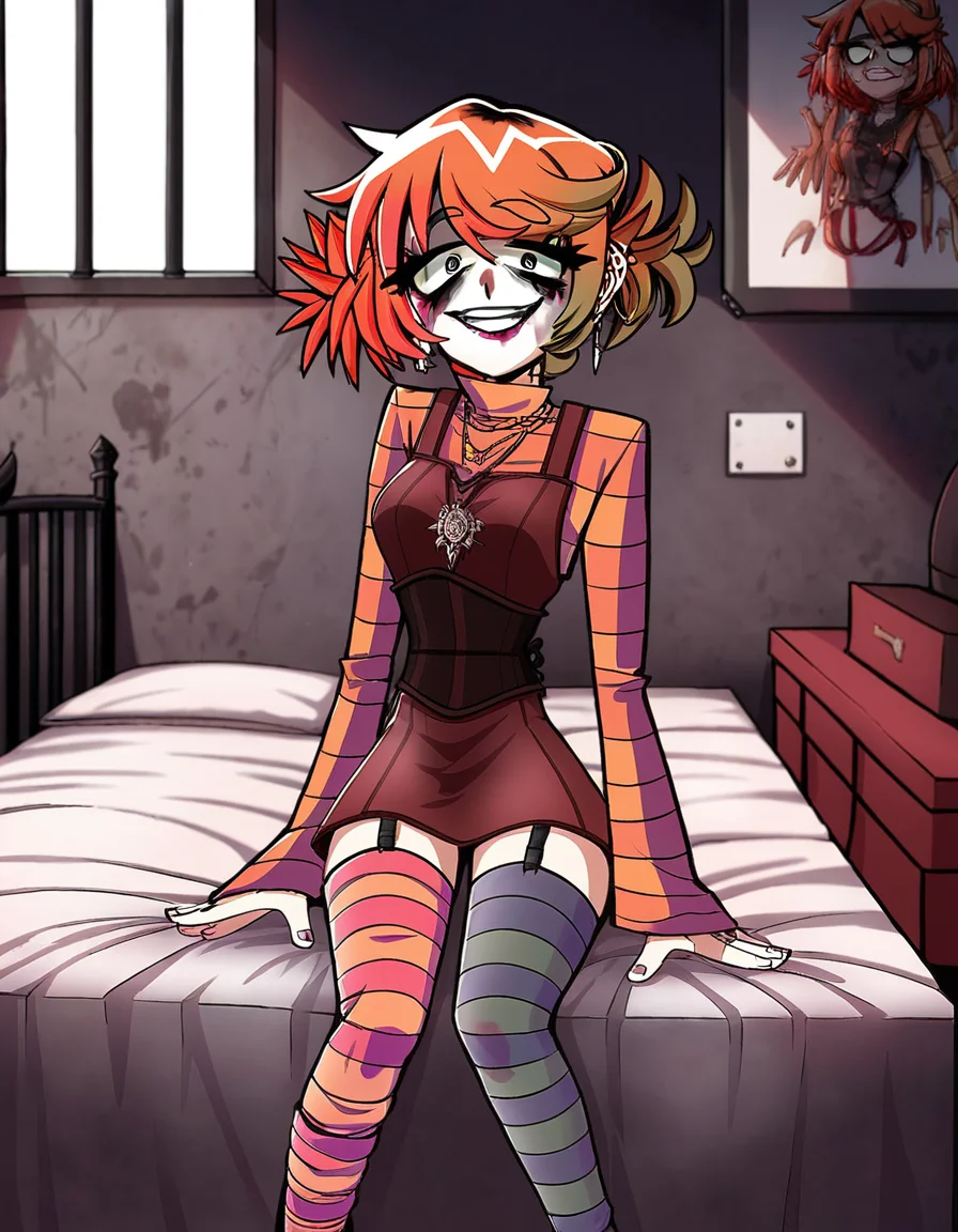 score_9, score_8_up), score_7_up, afs_nastya, alisa_def_afs_outfit, 1girl, in_prison,sitting,looking at viewer, crazy smile, detailed face, perfect face, bed, chair,(blurry foreground:1.2), blurry,dark theme,<lora:lowRA:0.5>, score_9, score_8_up), score_7_up, afs_nastya, alisa_def_afs_outfit, 1girl, in_prison,sitting,looking at viewer, crazy smile, detailed face, perfect face, bed, chair,(blurry foreground:1.2), blurry,dark theme,<lora:lowRA:0.5>, magical atmosphere, background, bright, vibrant color, very inspirational, beautiful, deep aesthetic, highly decorated, intricate, elegant, cinematic, light shining, rich colors, amazing dynamic, stunning scenic, great focus, creative, positive, unique, attractive, romantic, futuristic, passionate, epic, fantastic, thought, best