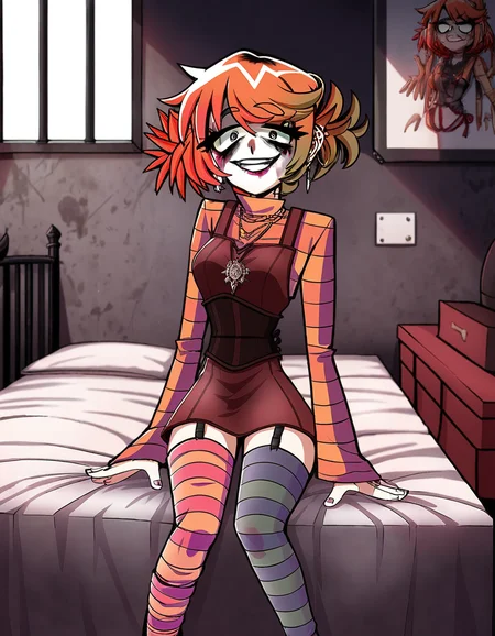 score_9, score_8_up), score_7_up, afs_nastya, alisa_def_afs_outfit, 1girl, in_prison,sitting,looking at viewer, crazy smile, detailed face, perfect face, bed, chair,(blurry foreground:1.2), blurry,dark theme,<lora:lowRA:0.5>, score_9, score_8_up), score_7_up, afs_nastya, alisa_def_afs_outfit, 1girl, in_prison,sitting,looking at viewer, crazy smile, detailed face, perfect face, bed, chair,(blurry foreground:1.2), blurry,dark theme,<lora:lowRA:0.5>, magical atmosphere, background, bright, vibrant color, very inspirational, beautiful, deep aesthetic, highly decorated, intricate, elegant, cinematic, light shining, rich colors, amazing dynamic, stunning scenic, great focus, creative, positive, unique, attractive, romantic, futuristic, passionate, epic, fantastic, thought, best