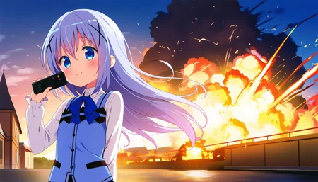 best quality,ultra-detailed,illustration,an extremely delicate and beautiful,(noise clear),(Intricate),(Hires.fix),outdoors,european town, explicit, BREAK
1girl,smile,happy, gochuumon wa usagi desu ka?,kafuu chino,rabbit house uniform, tippy (gochiusa) on her head,(holding remote controller:2),walking,<lora:r0tary_eng1ne:1> r0tary_eng1ne, BREAK
explosion,<lora:explosion_r_v100:0.8>,(starbucks store burning:1)