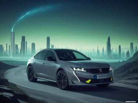 score_9,score_8_up,score_7_up, 508 berline, peugeot 508,detailed background, city,futuristic, alien landscape, night, galaxies,sci-fi, night, neons <lora:508_xl:1>