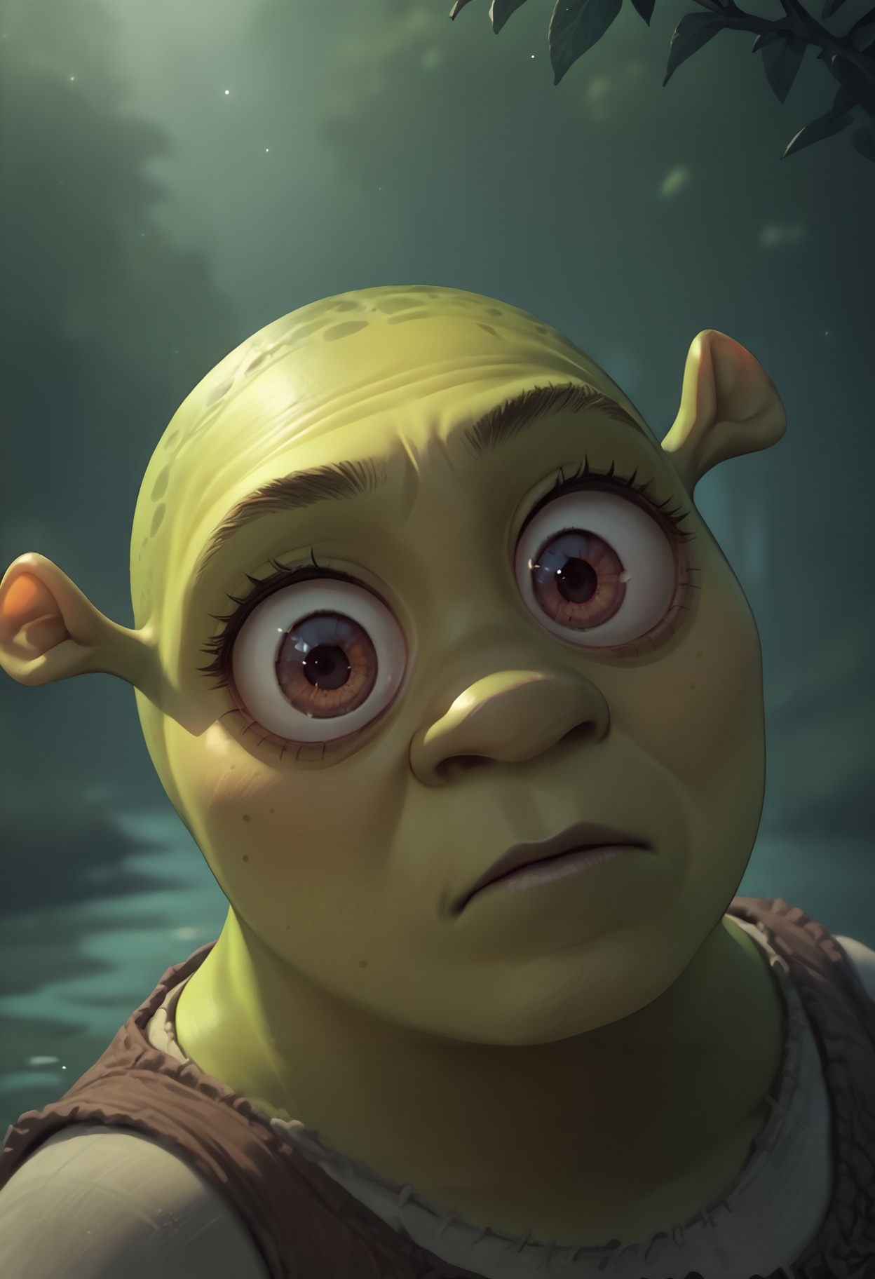 big eyes,
score_9,score_7_up, 
shrek, green skin, swamp, looking at viewer, surprised, from side,
score_8_up,score_6_up,score_5_up, source_anime, <lora:big_eyes_v1:1.5> <lora:Shrek_XLPD:0.8>