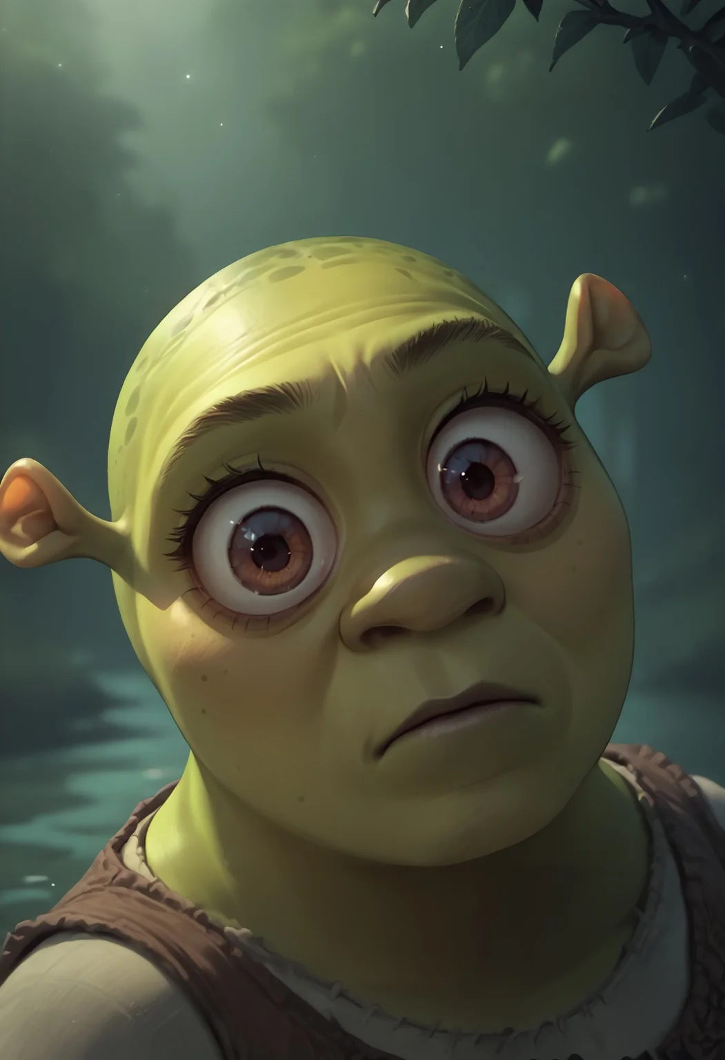 big eyes,
score_9,score_7_up,
shrek, green skin, swamp, looking at viewer, surprised, from side,
score_8_up,score_6_up,score_5_up, source_anime, <lora:big_eyes_v1:1.5> <lora:Shrek_XLPD:0.8>