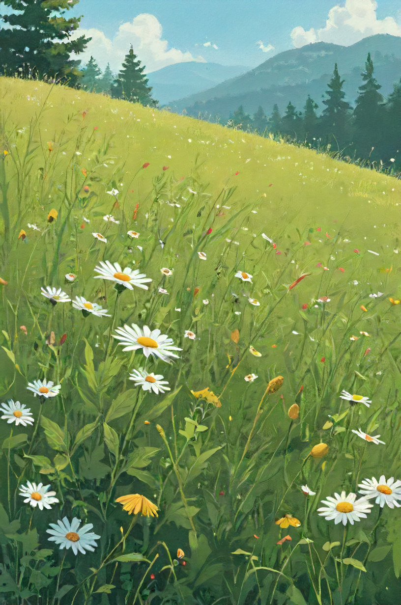 meadow delights,  novuschroma23 style, detailed, perfect composition, <lora:- SDXL - vanta-black_contrast_V3.0:0.6>, <lora:CBS_novuschroma23 style:0.7>