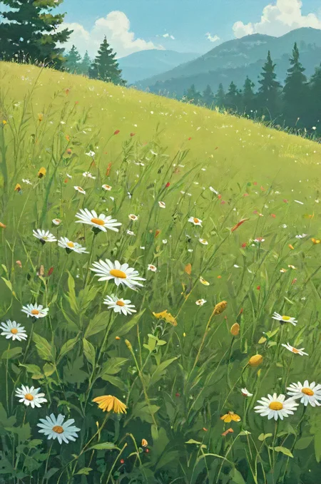 meadow delights,  novuschroma23 style, detailed, perfect composition, <lora:- SDXL - vanta-black_contrast_V3.0:0.6>, <lora:CBS_novuschroma23 style:0.7>