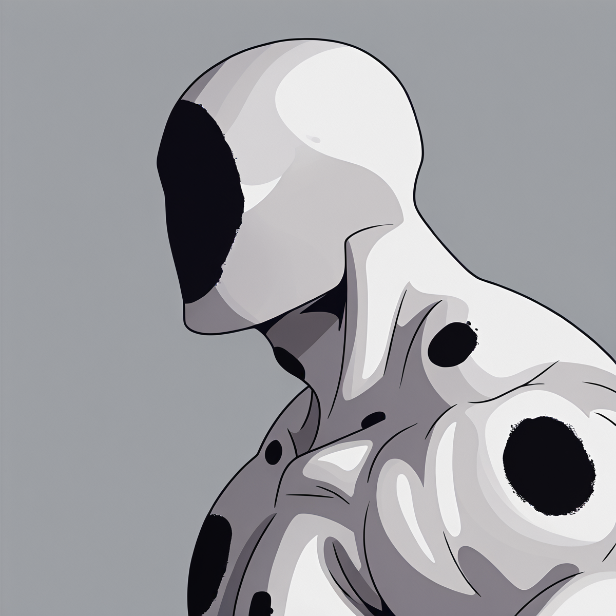 <lora:Spot-05:1> Solo, 1boy, male focus, faceless, white body, faceless male, Spot, black spots, black spot mask, muscular