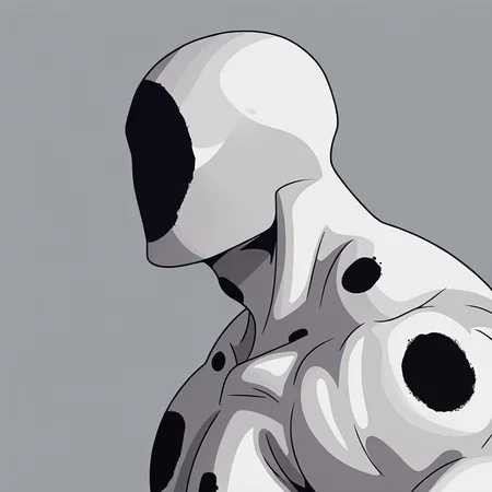 <lora:Spot-05:1> Solo, 1boy, male focus, faceless, white body, faceless male, Spot, black spots, black spot mask, muscular