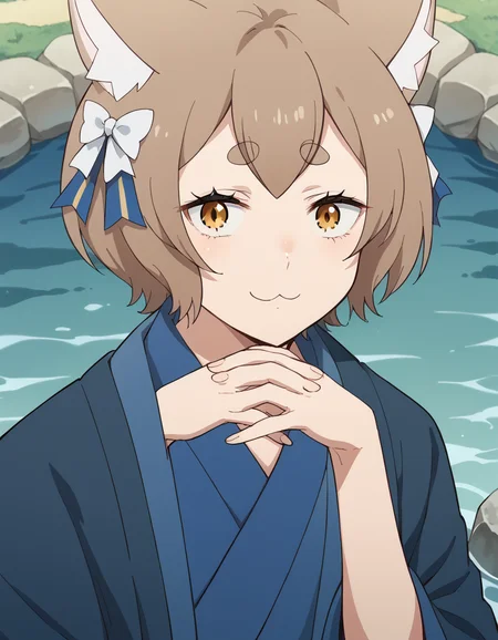 score_9, score_8_up, score_7_up, source_anime, <lora:felix-argyle-s3-p1-ponyxl-lora-nochekaiser:1>, felix argyle, short hair, bangs, brown hair, bow, animal ears, hair bow, male focus, cat ears, eyelashes, bob cut, thick eyebrows, white bow, otoko no ko,, japanese clothes, kimono, blue kimono, well, water, stone, old, deep, smile, <lora:gendou-pose-ponyxl-lora-nochekaiser:1>, gendou pose, own hands clasped, own hands together, parody,, looking at viewer, solo,, dutch angle, cowboy shot