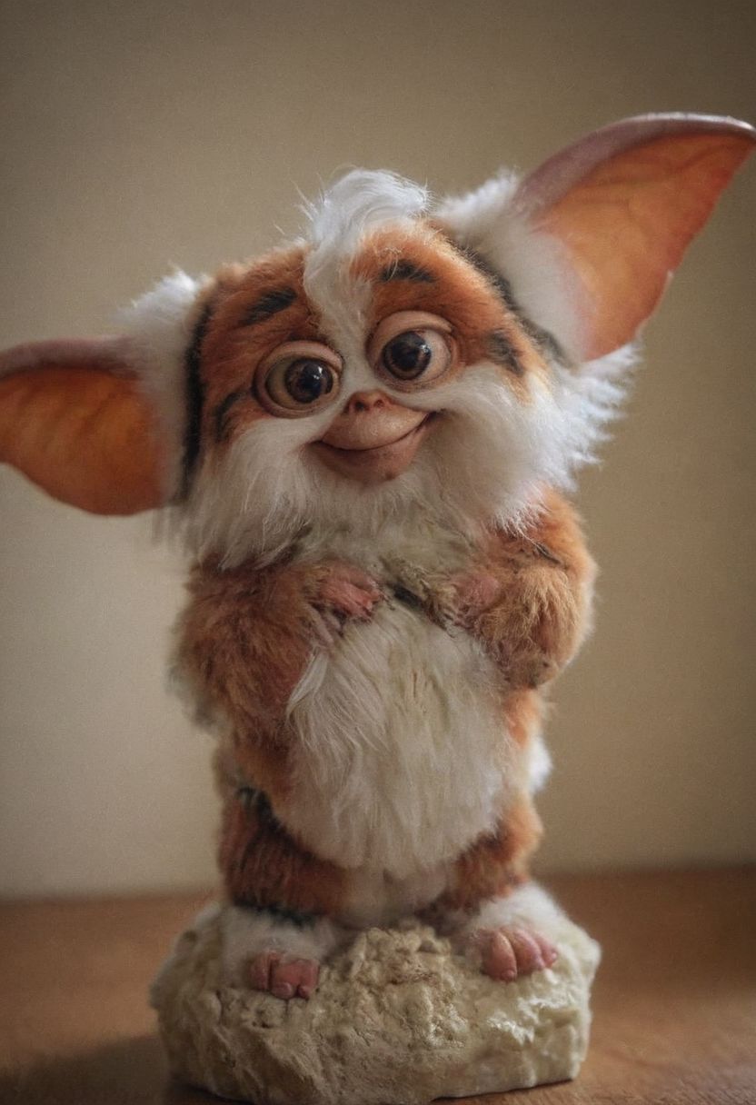 A Gremlin Daffy Mogwai of the movie Gremlins 2,  amazing quality, masterpiece, best quality, hyper detailed, ultra detailed, UHD, perfect anatomy, portrait, dof, hyper-realism, majestic, awesome, inspiring, - a fluffy cute (xdaffyx:1.0) ,  cinematic composition, soft shadows, national geographic style,