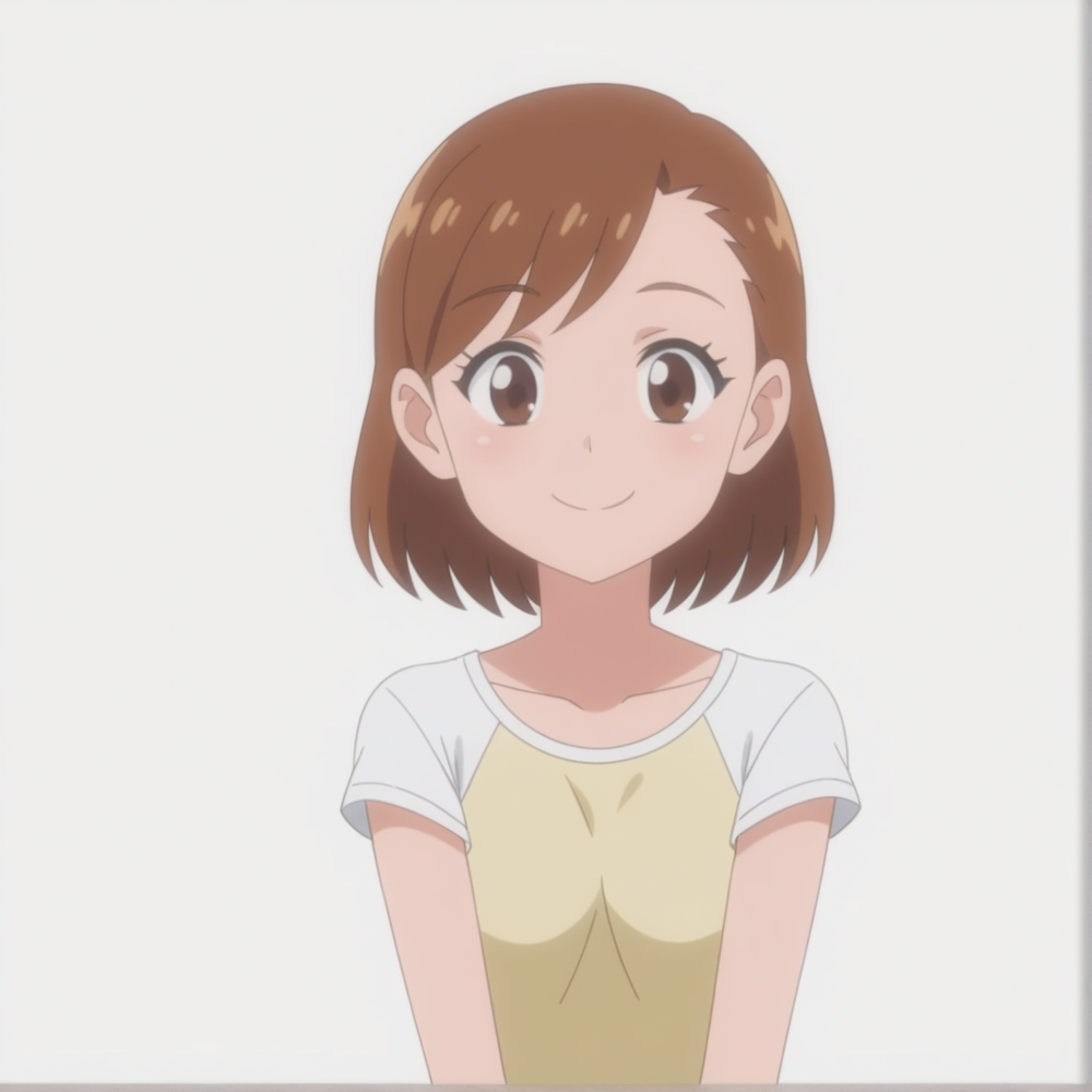 1girl, smile, anime screencap in mnst artstyle, bold outline, white background,