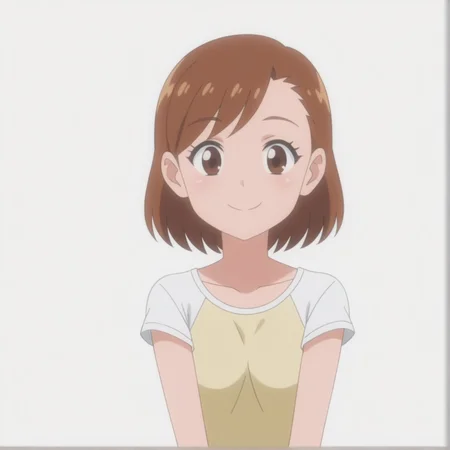 1girl, smile, anime screencap in mnst artstyle, bold outline, white background,