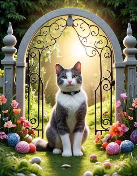 <lora:Yarnworld:0.6> yrnwrld, (Manx Cat:1.1) , inside a Illuminating Gate, grass, Neo Dada Art, Colorless, beautiful, beautiful detailed, complimentary colors, badge, magical, fantastic aesthetic, highly contrasted, rich vivid colors, magical atmosphere, enhanced quality, full color, background inspired, glowingâââ