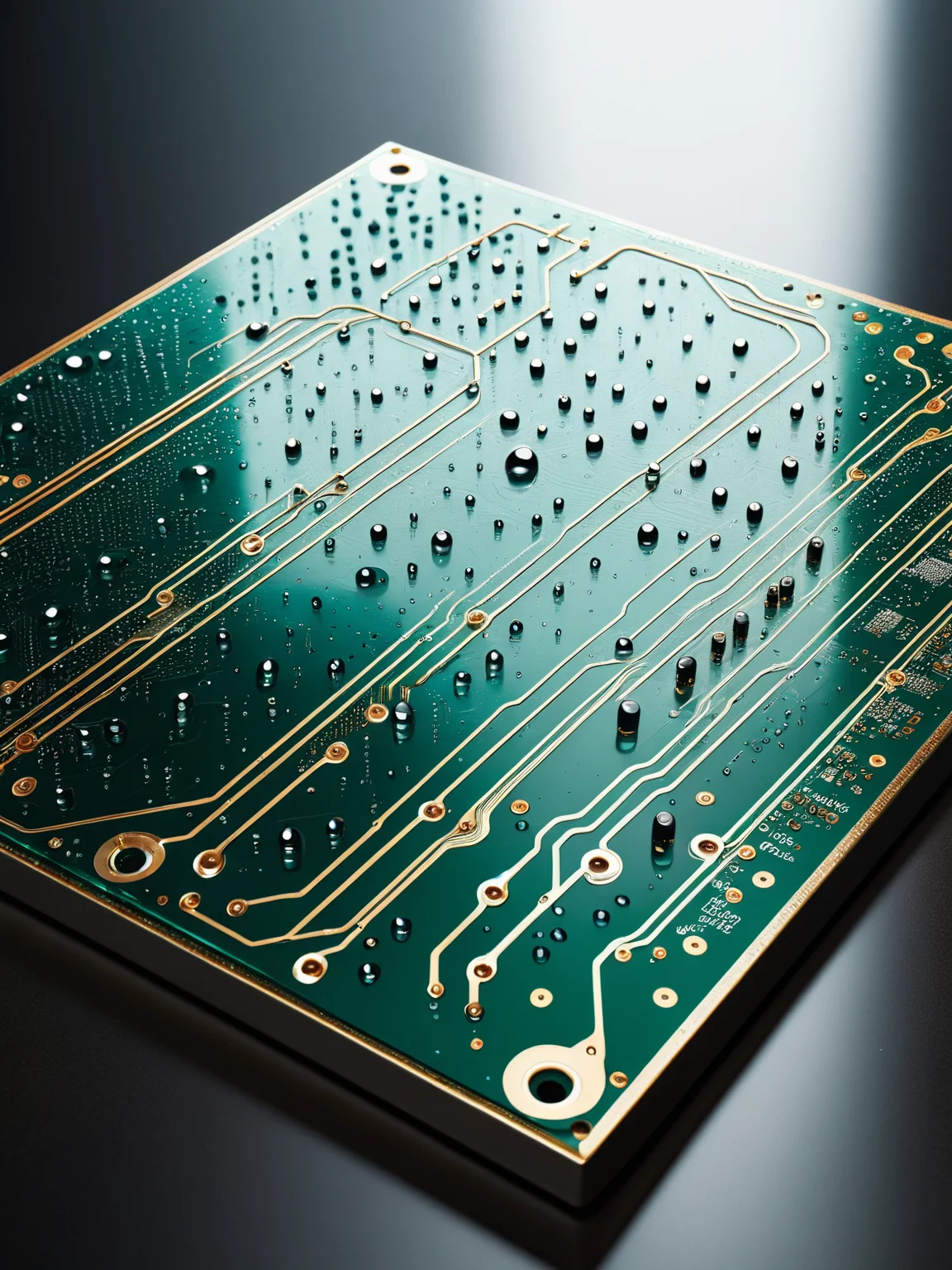 a ais-waterdrops circuit board on the table in a lab <lora:Waterdrops_Style_SDXL:1>