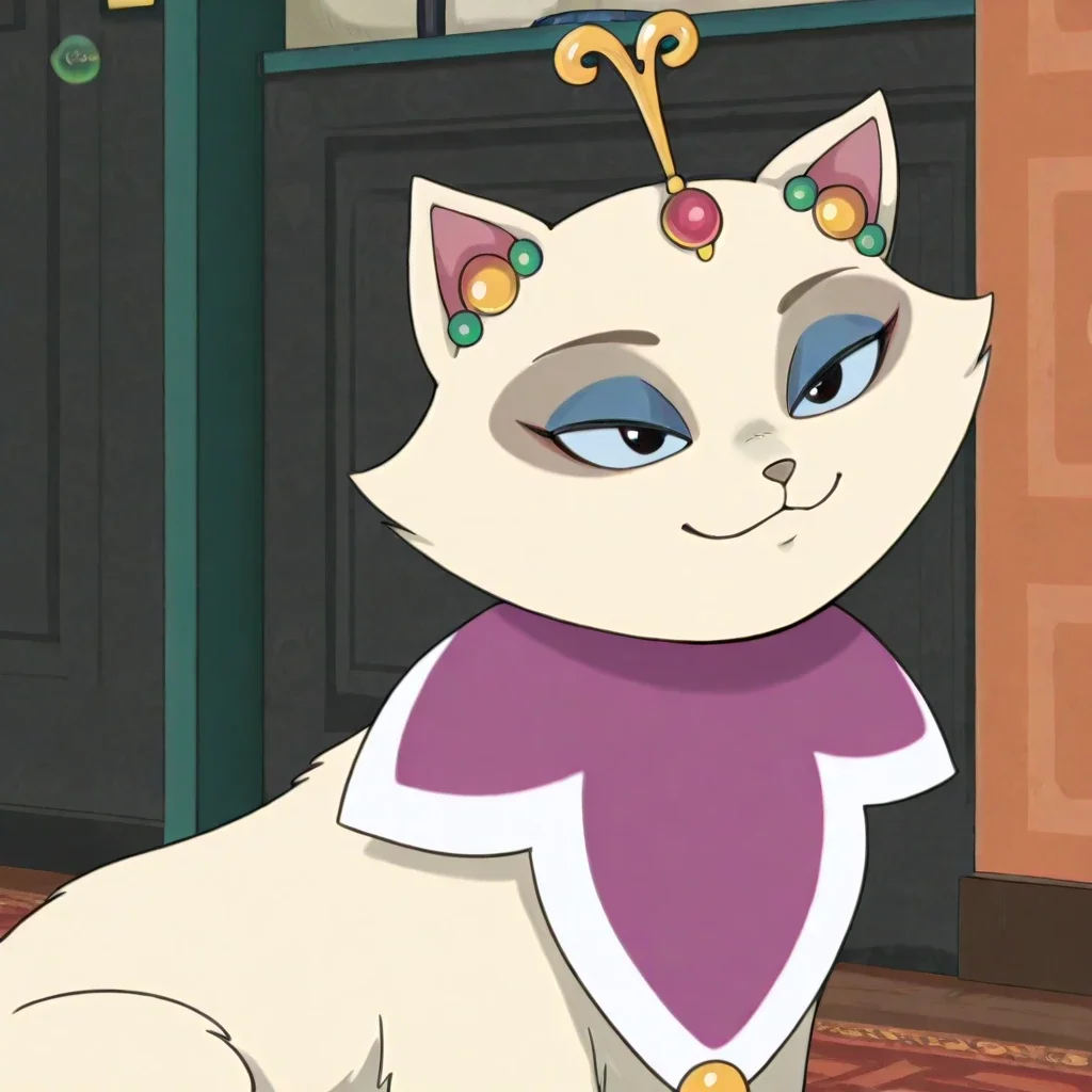 Mama Miao, mama miao, cat, furry, furry female, screencap, jewelry, solo, furry, no humans, closed mouth, indoors, half-closed eyes, smile,