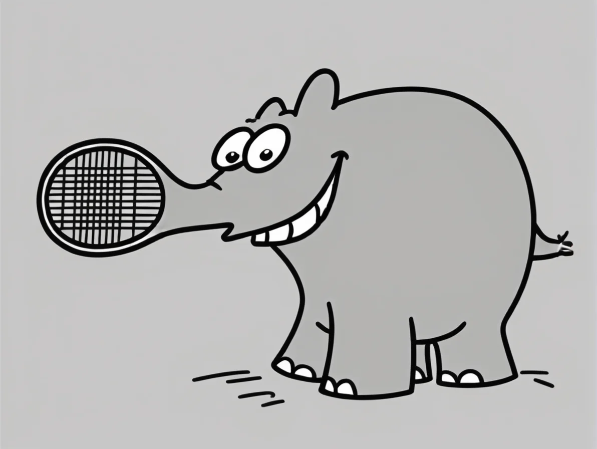 <lora:Ottifant_sdxl:0.5> Ottifant smiling , playing tennis