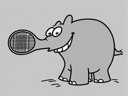 <lora:Ottifant_sdxl:0.5> Ottifant smiling , playing tennis