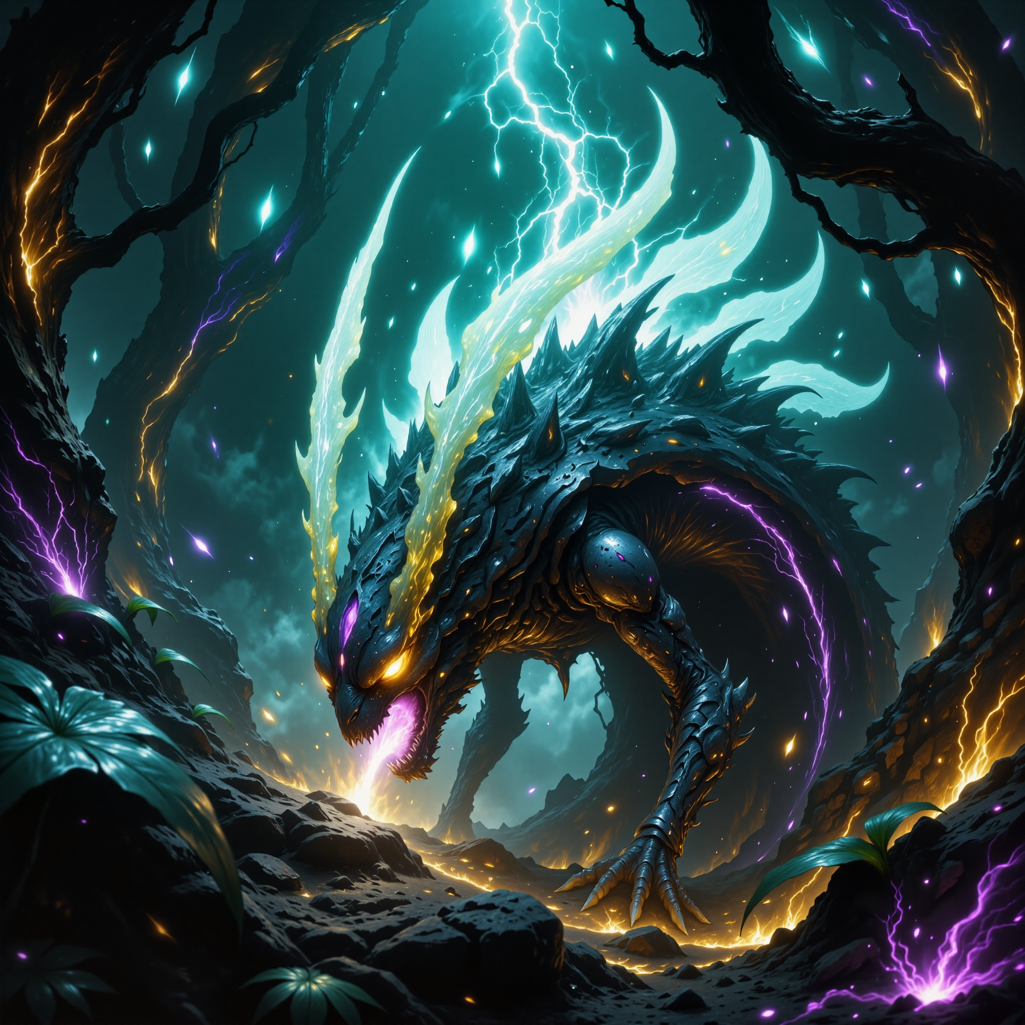 award-winning macro photo, short depth of field, hyper realistic, dim lighting, twilight, bioluminescence, subsurface scattering, the peculiar "grand irkkindler" is a feathered creature that inhabits the dense, spiraling winklethickets of the uncanny world "plurmous vii." its vibrant, tri-colored plumage features microscopic crystals that catch the planets teal-hued sunlight, creating a dazzling, prismatic display. the creatures are known for their habit of molboudering as they drink from the pugmodering dripping  nectar globules of the ethereal wrinkleflowers. the biome itself is a lush, chaotic sprawl of coiling vegetation that twists and loops in gravity-defying spirals, highly detailed, intricate, detailed background, golden ratio, arsmjstyle, dnddarkestfantasy, in the style of ck-ovf, aidmafluxpro1.1, 
amanoer, <lora:style-yoshitaka_amano-elden_ring-flux-by_alicient:0.4> 
<lora:style-dnd_dark_fantasy-flux-by_arsmachina:0.64> 
<lora:style-oneviolentfantasy-ep21-flux-by_chronoknight:0.68> 
<lora:flux_pro1.1_detailer-v0.2-flux-by_aidma:0.52>