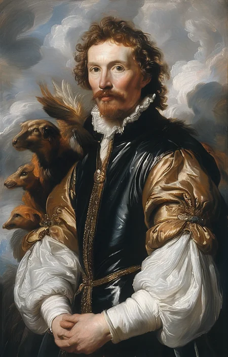 masterpiece,best quality,<lora:tbh218-sdxl:0.9>,illustration,style of Anthony van Dyck animals