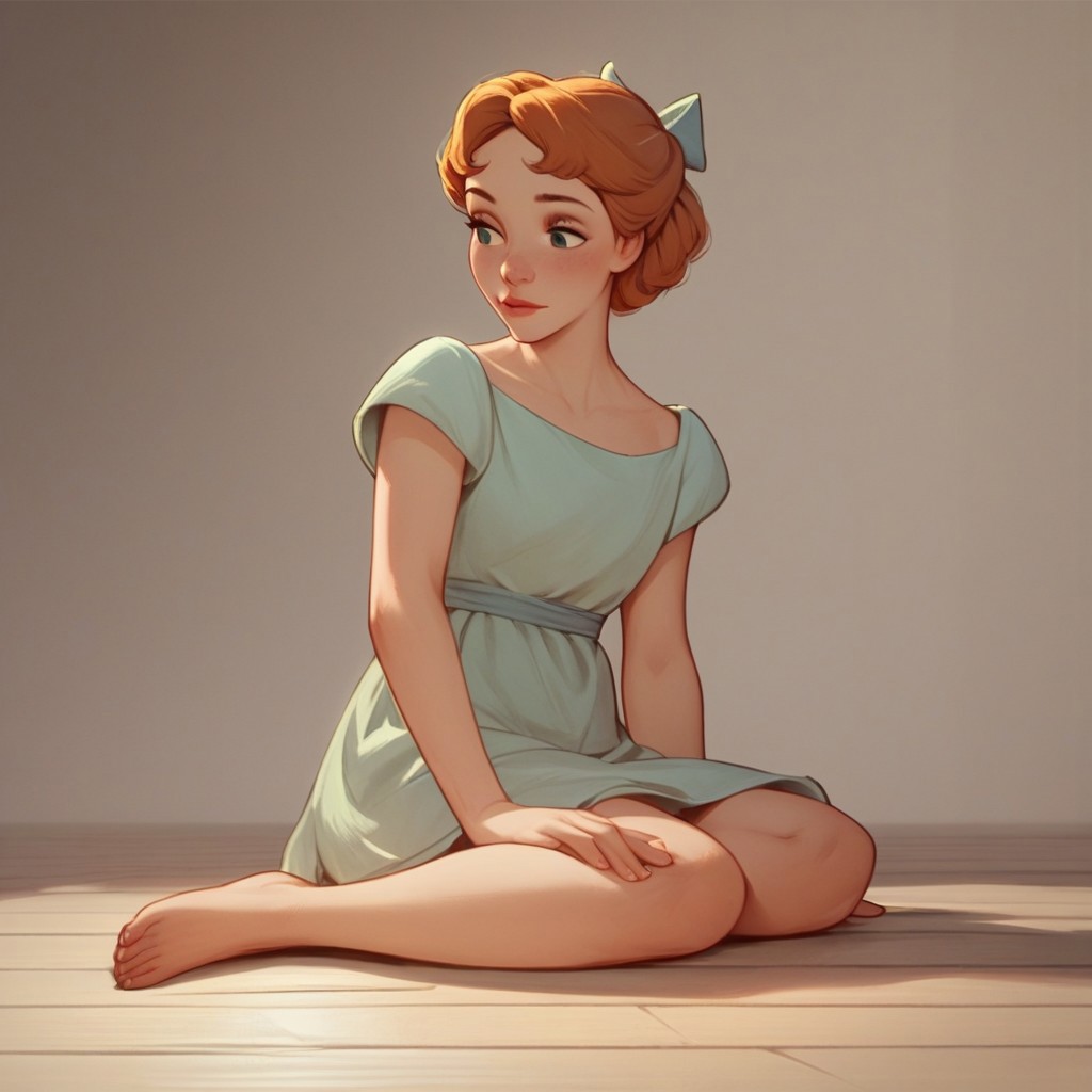 score_9, score_8_up, score_7_up, score_6_up, score_5_up, score_4_up, 1girl, wen_dy, sitting on the floor, barefoot
