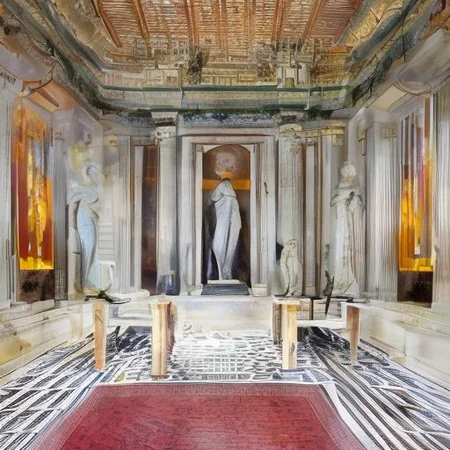 (masterpiece:1.2), (best quality,:1.2), 8k, HDR, ultra detailed, ((photorealistic)), professional light, cinematic lighting, fashion photography, ambient lighting, face lighting, <lora:detail_slider_v4:1>, Fantasy picture, OverallDetail, large ancient room with a marble table, and with a statue on the floor in the middle, RomInt, <lora:RomanInterior-10:1>, epiCPhoto
