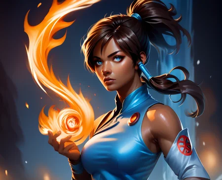 <lora:element_blend:0.8>,detail,score_9, score_8_up, score_7_up, score_6_up, score_5_up, score_4_up,
elementalfusion, , 1girl, solo, dark skin, blue eyes, dark-skinned female, fire, brown hair, ponytail, long hair, hair tubes, water