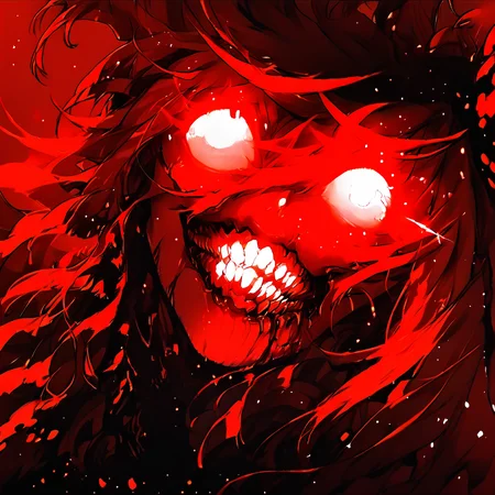 score_9, score_8_up, score_7_up, score_6_up,Madness,1girl,solo,long hair,looking at viewer,monochrome,teeth,blood,glowing,moon,glowing eyes,red background,abyssal ship,red theme.
<lora:MadnesStyle:0.81>