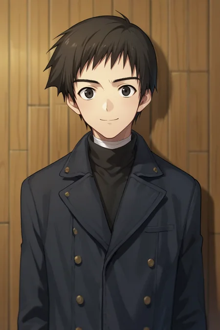 score_9, score_8_up, score_7_up,score_6_up,score_5_up,score_4_up,source_anime,BREAK, rating_safe, intricate details , , , anime screencap, anime coloring, official style, depth of field,1boy, solo, male focus,<lora:shizuki:0.85>,soujuurou shizuki,black hair, black eyes,short hair, looking at viewer, smile, short hair, shirt,closed mouth,jacket, upper body,coat, black jacket, turtleneck, parody, wooden wall, kyon
 <lora:sdxl_lightning_8step_lora_315544:1>