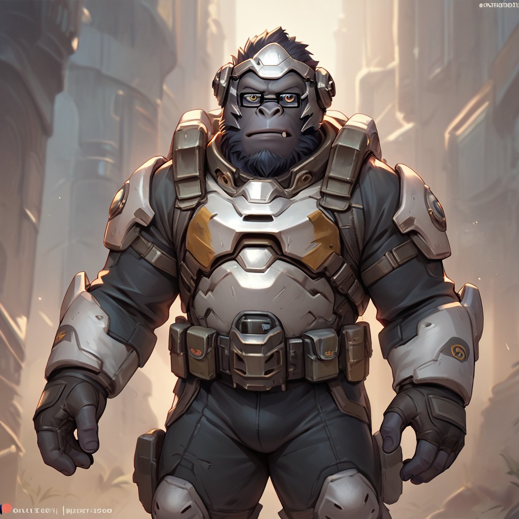 score_9, score_8_up, score_7_up, winston, gorilla boy, solo, 1boy, armor, helmet, glasses <lora:Winston_Pony:.80>