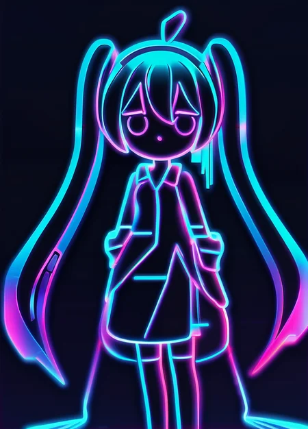 hatsune miku, <lora:neon_icon:1>