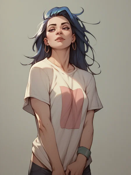 score_9, score_8_up, score_7_up, score_6_up, score_5_up, <lora:h4d3sXLP:1> h4d3s, 1girl, t-shirt,