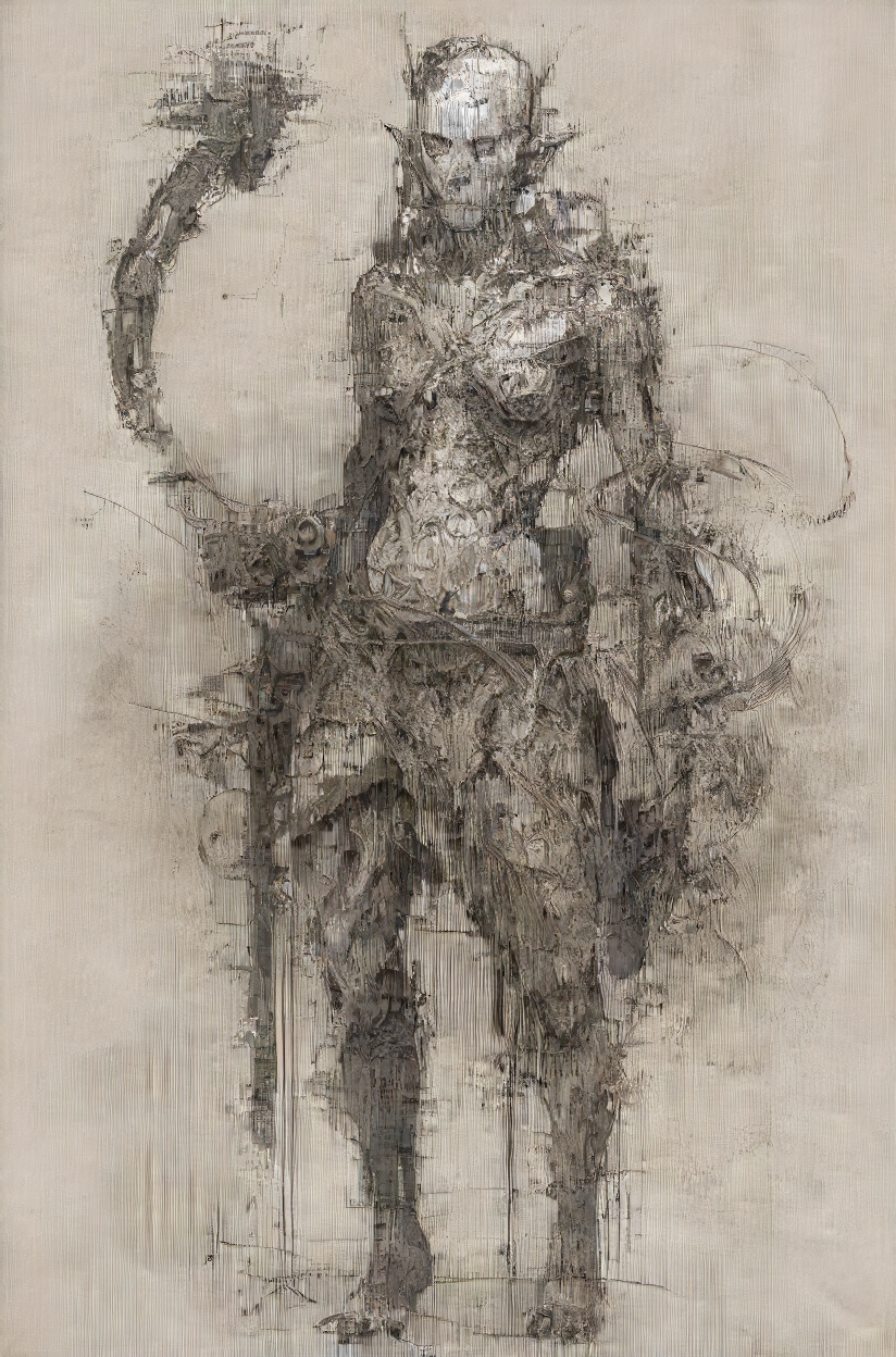 realistic intricate concept art chaotic brush strokes of Les Enfants Terribles morph, by Yoji Shinkawa,  <lora:- SDXL - lentclr_effect_V1.0:.7>